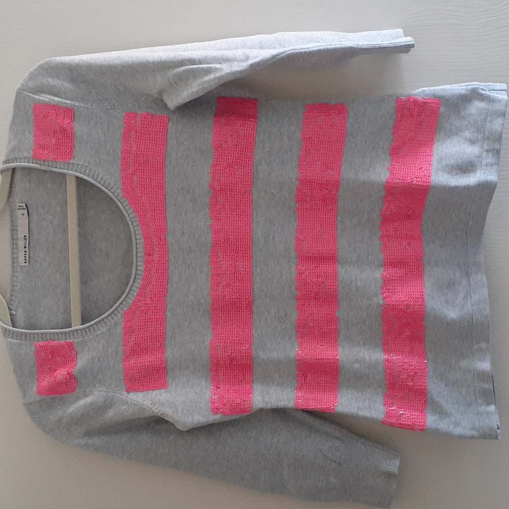 Karen Millen pink sequin striped sweater Size 2 Cotton